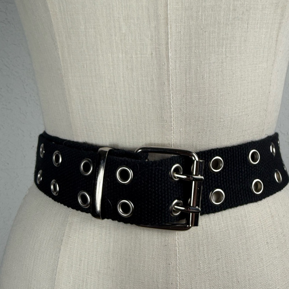Classic Black canvas Belt with Silver Eyelets XL fits anyone